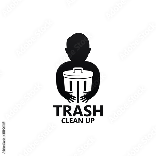 People Clean Up Trash Logo Template Design