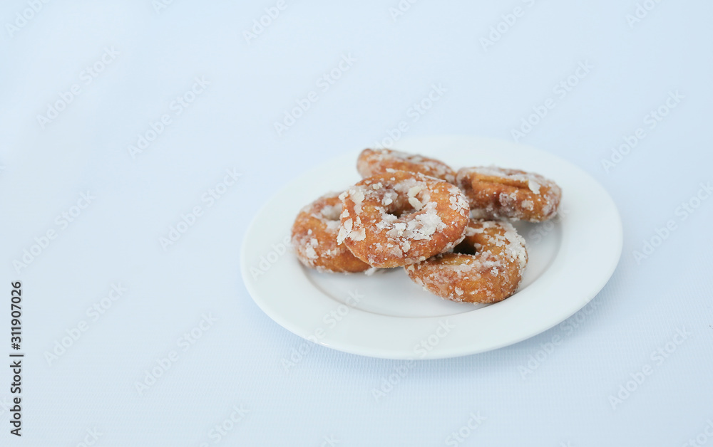 Sweet potato rings or Malaysian donuts isolated with white background Sweet potato rings or Malaysian donuts isolated with white background