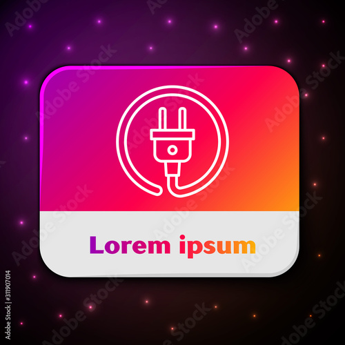 White line Electric plug icon isolated on black background. Concept of connection and disconnection of the electricity. Rectangle color button. Vector Illustration