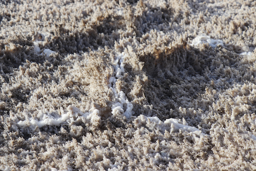 Saline-alkali land in areas around the Dachaidan Emerald Salt Lake, Qinghai Province China. Salt and texture. Crystal salt. Saline-alkali land in areas around the Dachaidan Emerald Salt Lake, Qinghai Province China. Salt and texture. Crystal salt.