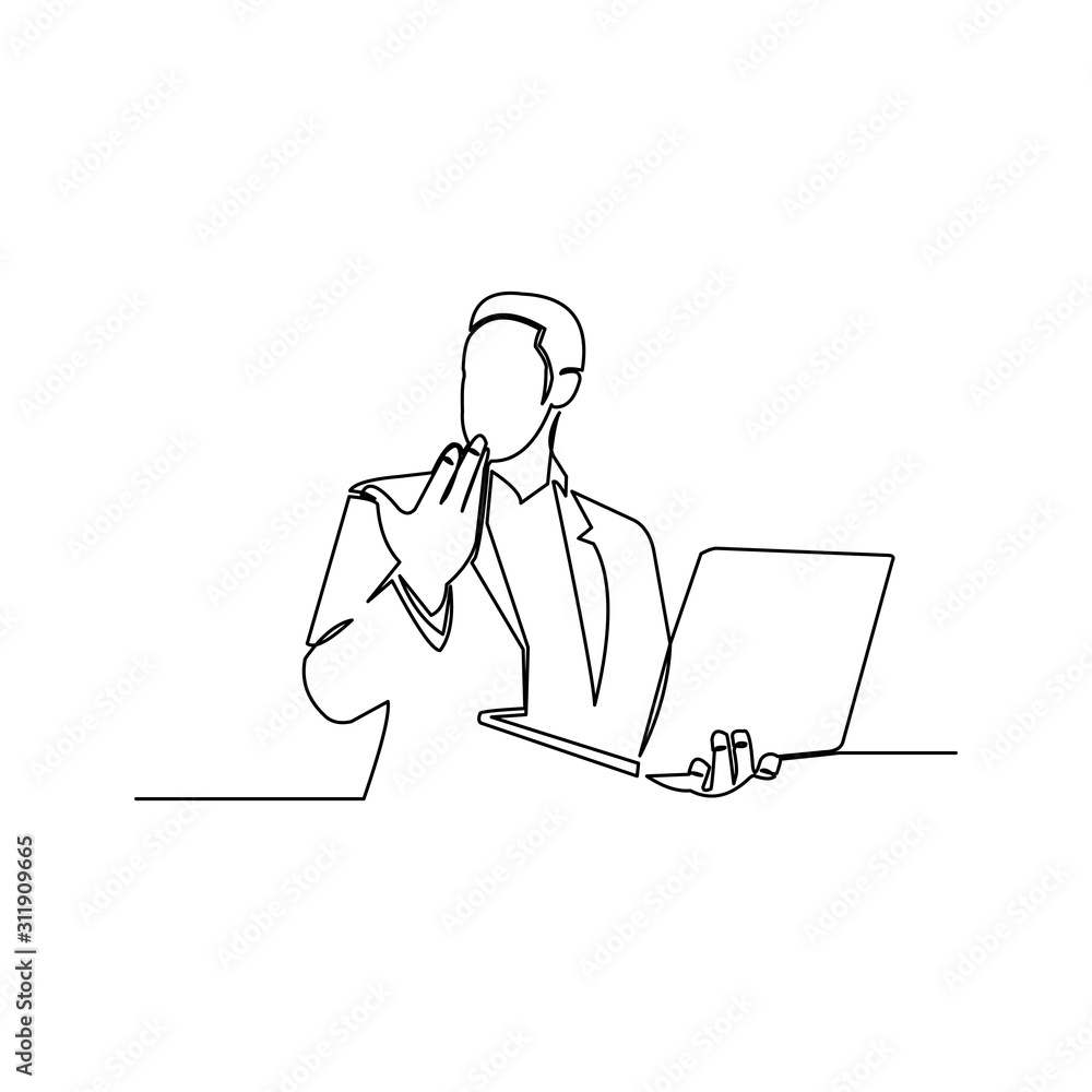 continuous line drawing of business man with laptop vector illustration continuous line drawing of business man with laptop vector illustration