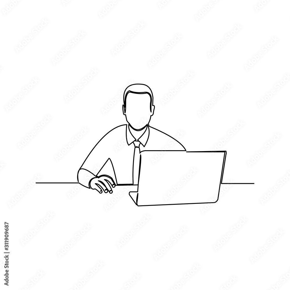 continuous line drawing of business man with laptop vector illustration continuous line drawing of business man with laptop vector illustration