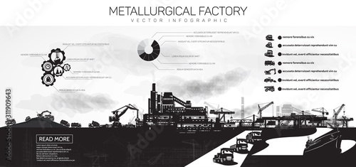 Metallurgical plant and various heavy machinery, infographics.