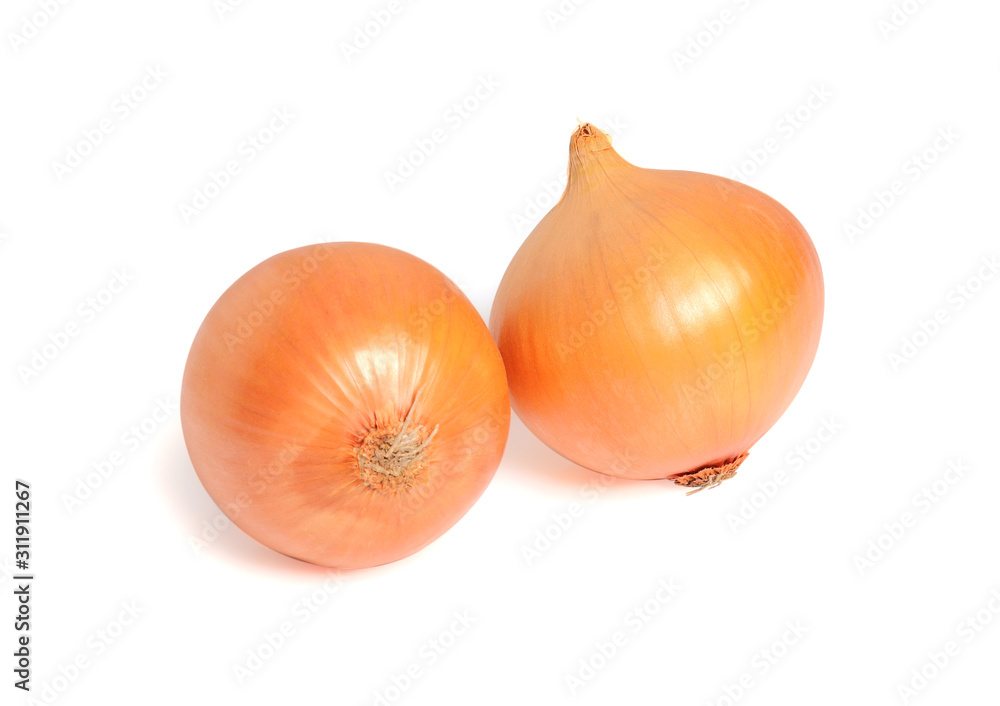 Natural fresh yellow onion isolated on white background with clipping path