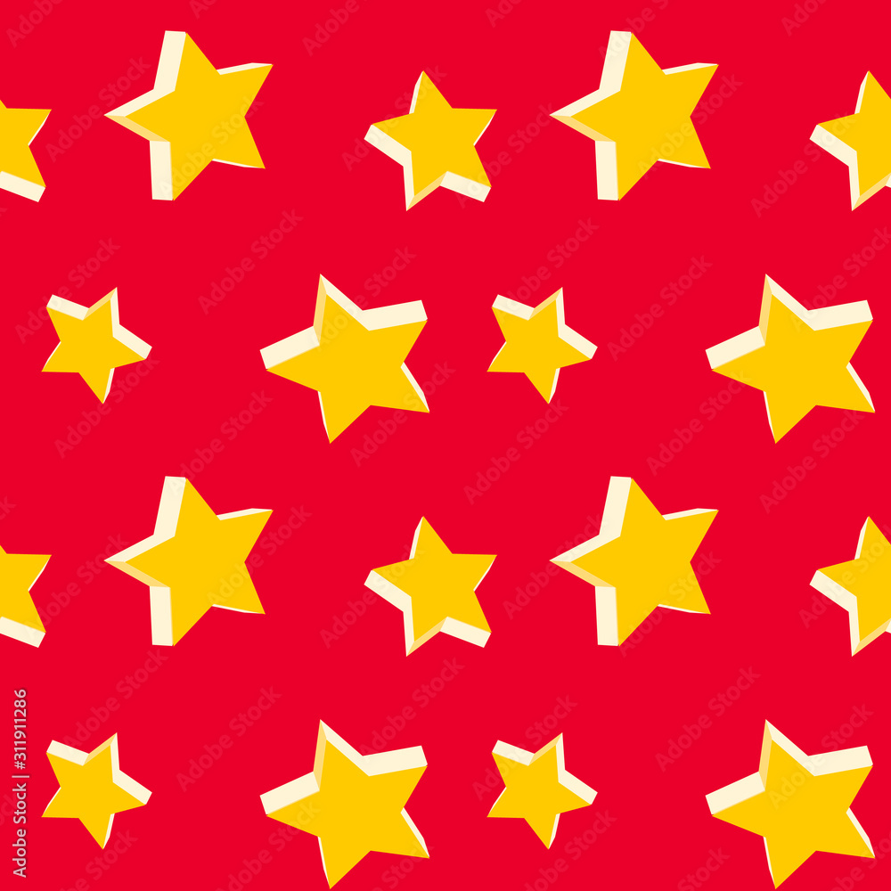 Obraz premium Vector seamless pattern with golden star on red background.