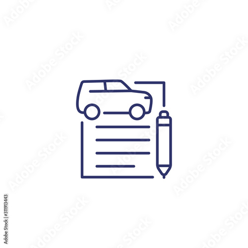 car loan or auto insurance contract line icon