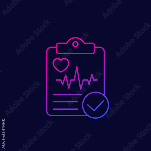 cardiogram or heart diagnosis report linear icon