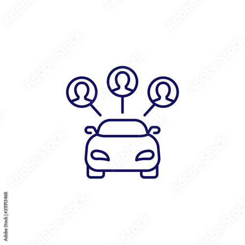 carsharing line icon with users and car