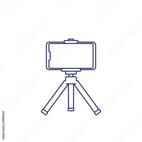 mobile phone on tripod, line icon