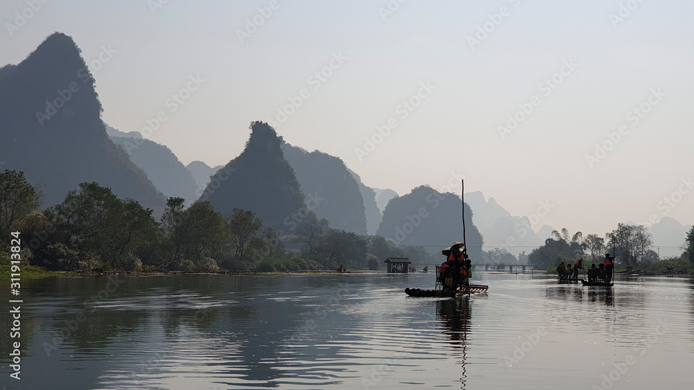 Bamboo Rafting at Yulong River, Yangshuo Guilin, Guangxi Provind, China