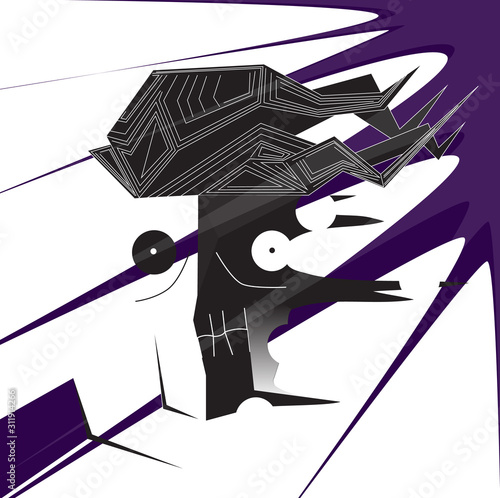abstract white and blue background with a black graphic in the center, despair, hopelessness, aggression and struggle, vector illustration