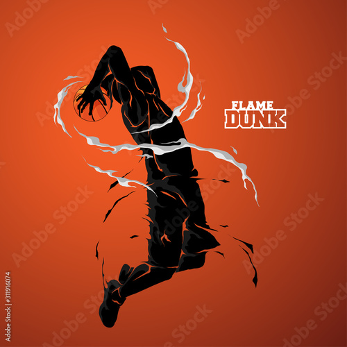 basketball slam dunk flame silhouette