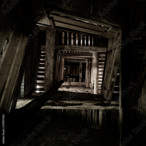 The view from the bottom of the stairs that leads to the top of the baroque Church of St. Euphemia, in the hearth of Rovinj Croatia