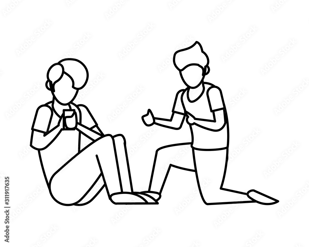 young men using smartphone avatars characters young men using smartphone avatars characters