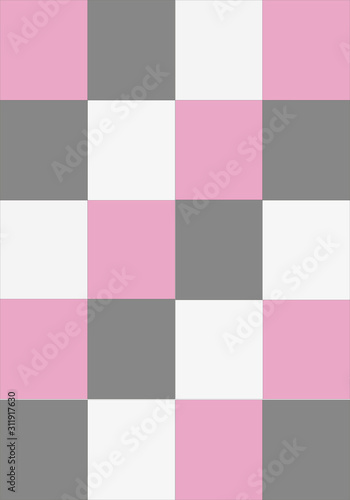 Fondo de cuadrados blanco, gris y rosa.
