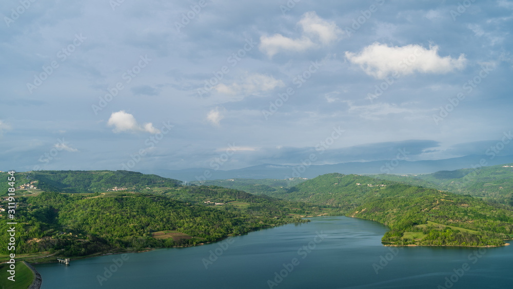 landscape with the Butoniga lake and mountains in Istria, near Motovun, Croatia, Europe