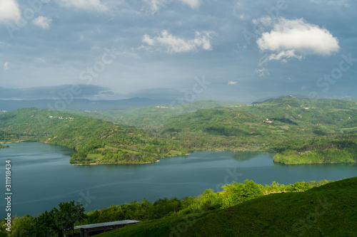 landscape with the Butoniga lake and mountains in Istria, near Motovun, Croatia, Europe