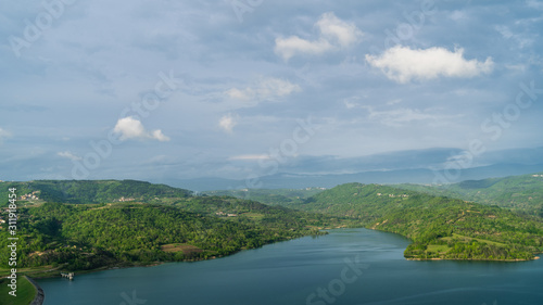 landscape with the Butoniga lake and mountains in Istria, near Motovun, Croatia, Europe