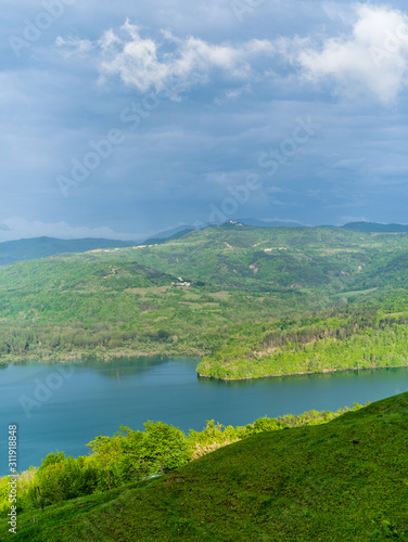 landscape with the Butoniga lake and mountains in Istria, near Motovun, Croatia, Europe © legedo