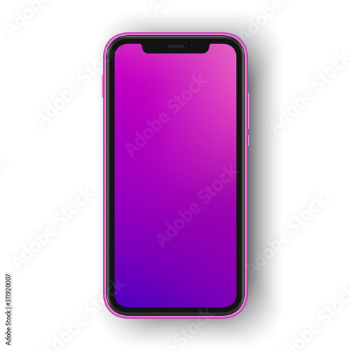 Frameless smartphone with white blank screen. Cellphone mock up isolated