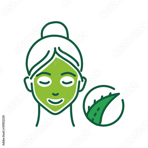 Aloe mask color line icon. Soothing, deep-penetrating treatment for irritated or inflamed skin. Face skincare. Pictogram for web page, mobile app, promo. UI UX GUI design element. Editable stroke.