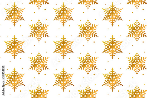 Christmas seamless gradient pattern with golden snowflakes on white background.