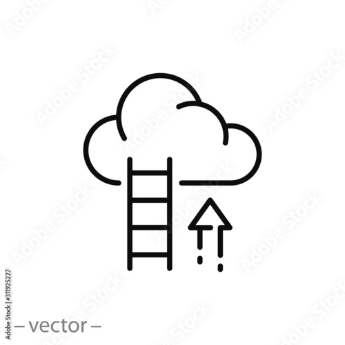 ladder in cloud icon, career growth, advance potential, thin line symbol on white background - editable stroke vector illustration eps10