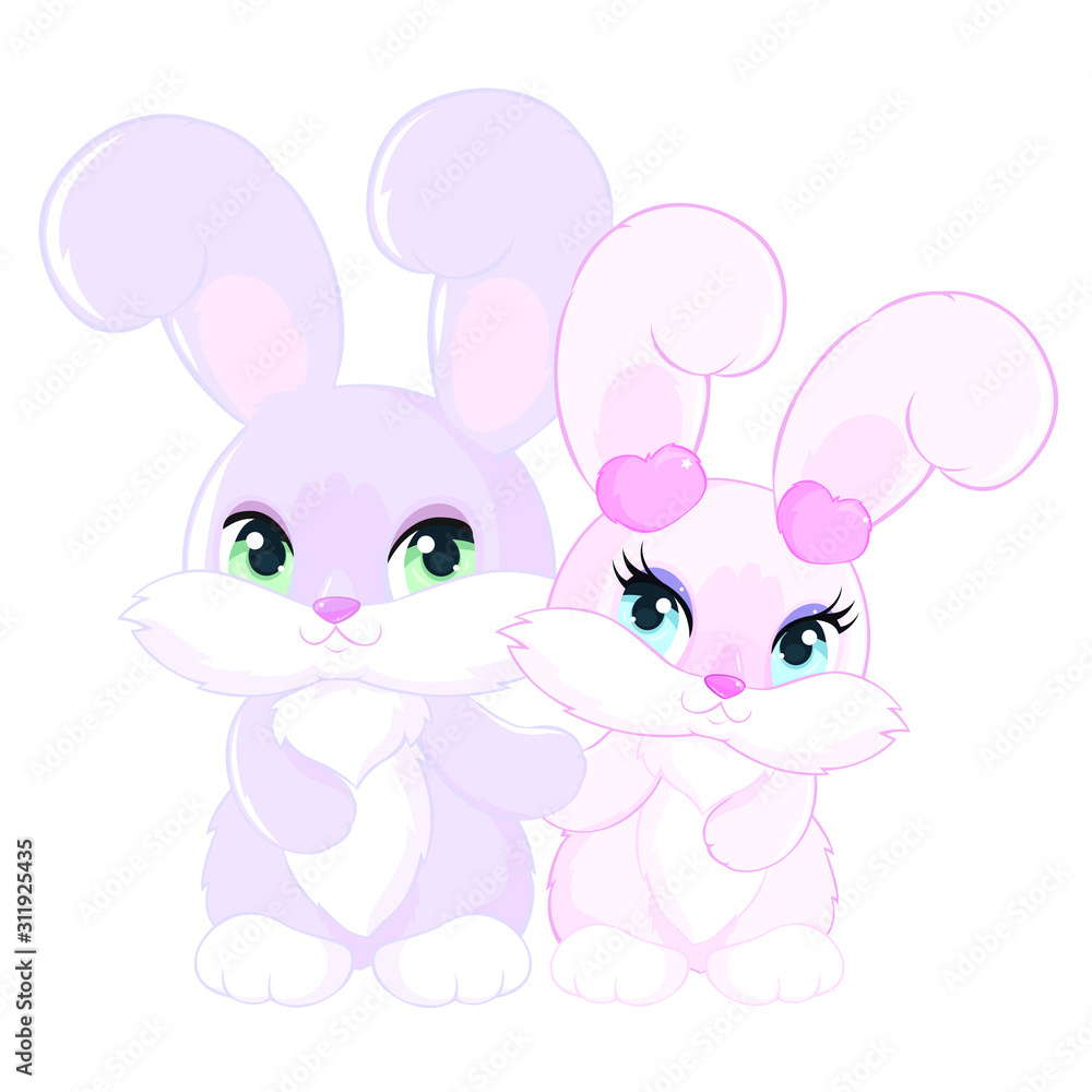 Two cute bunnies for Valentine's Day. Children's characters. Two cute bunnies for Valentine's Day. Children's characters.