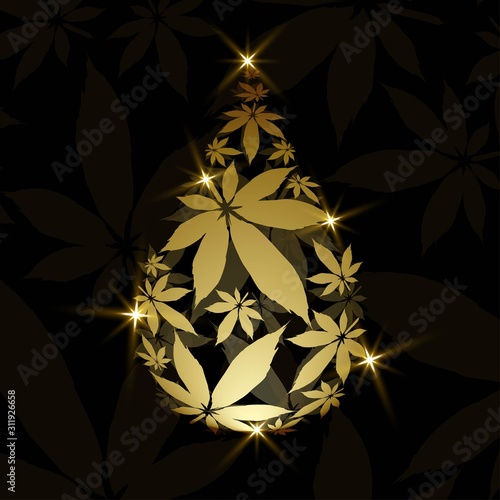  Cannabis droplet with cannabis leaves  vector background.Cannabis oil illustration