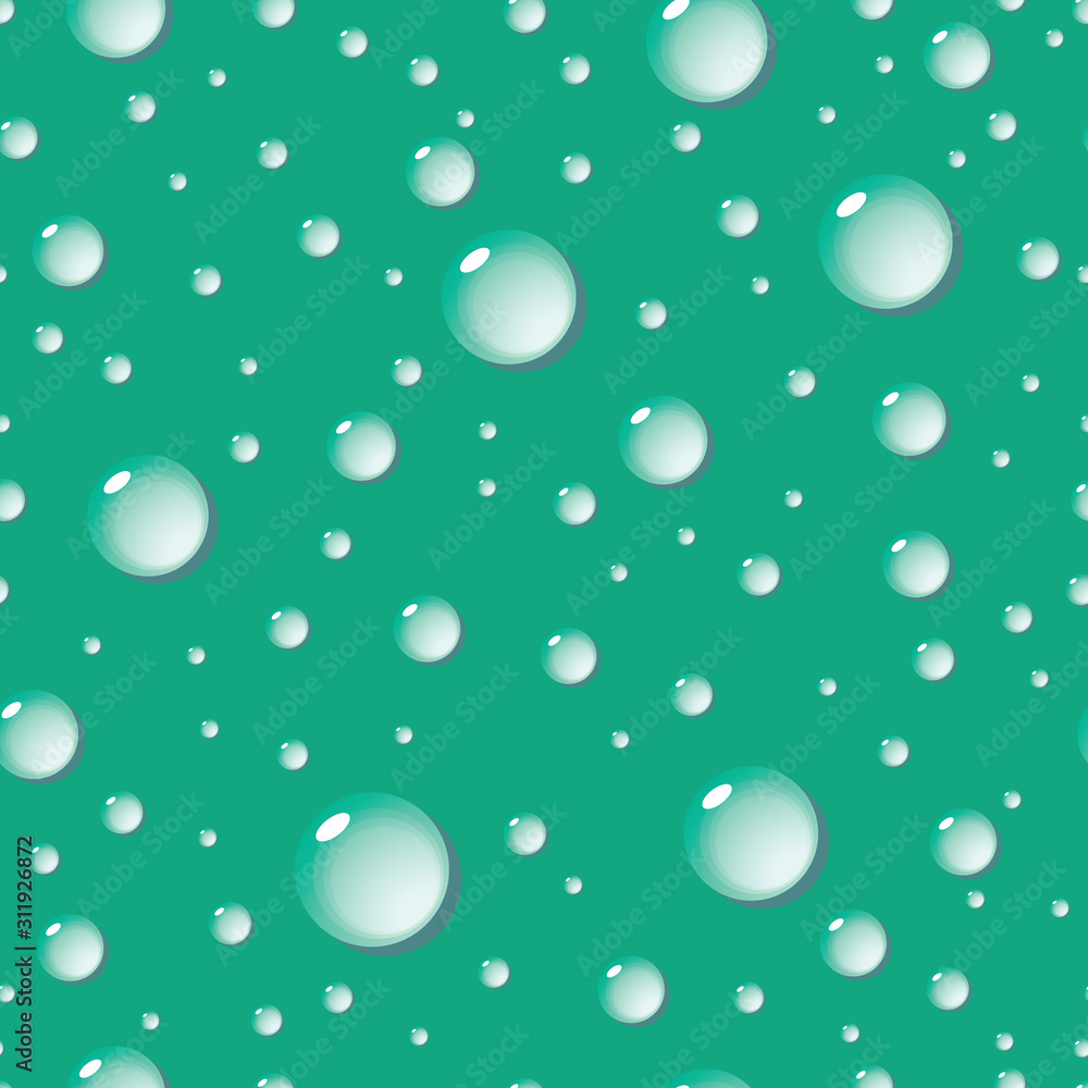 Seamless background of water drops on green surface