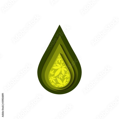  Cannabis droplet with cannabis leaves paper cut vector background.Cannabis oil illustration
