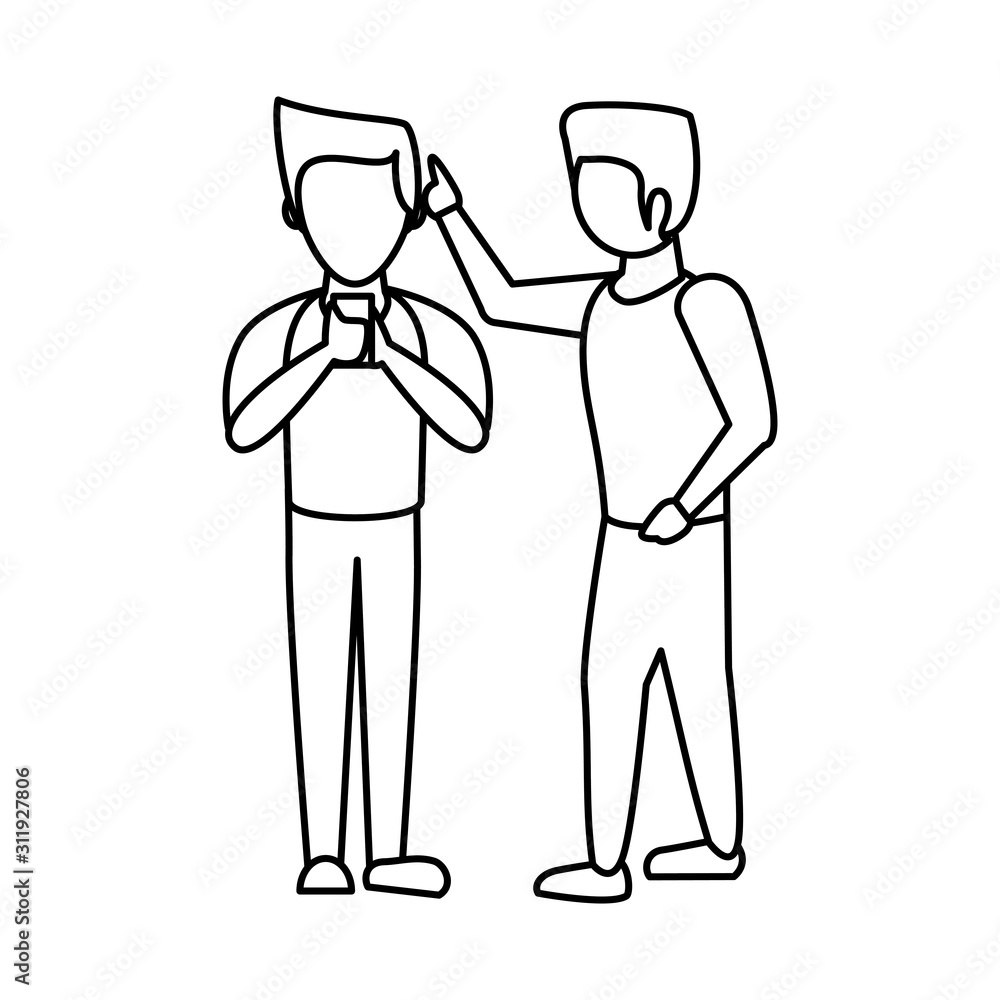 young men using smartphone avatars characters young men using smartphone avatars characters