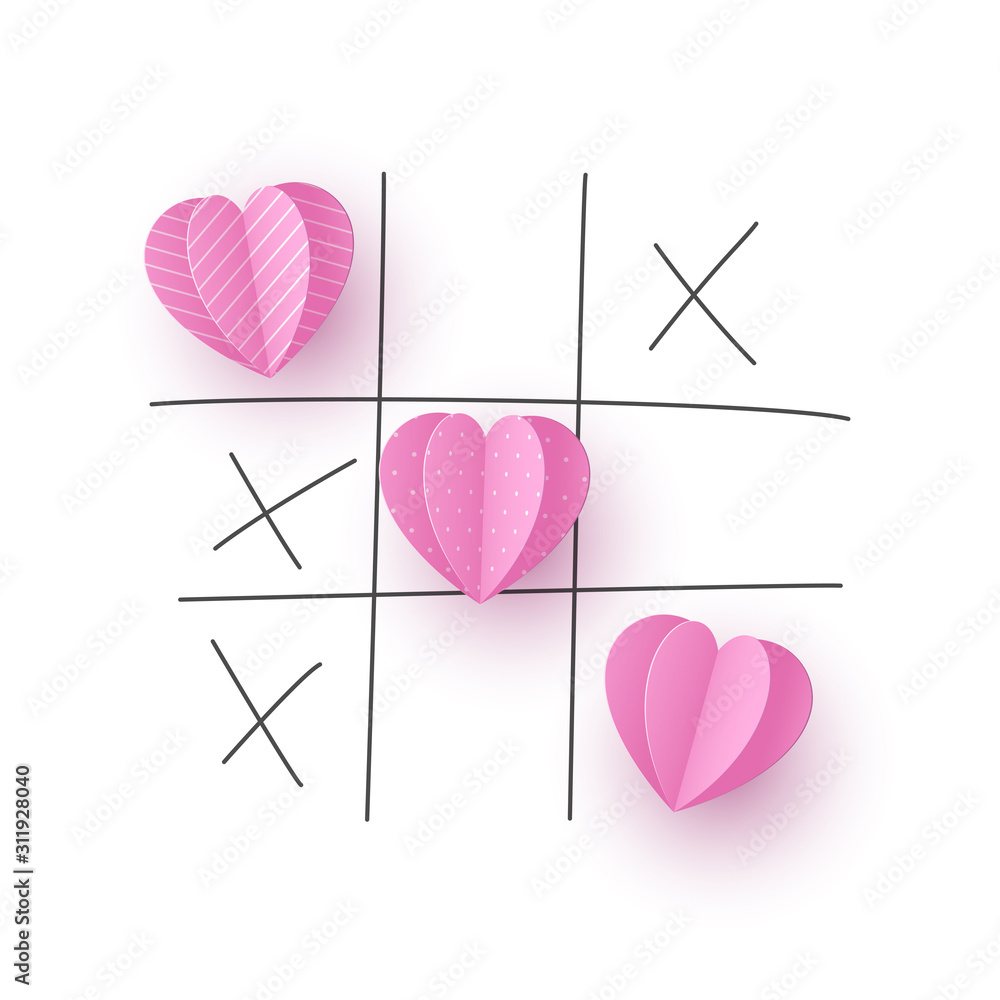 Tic-tac-toe game with hearts and crosses Vector Image