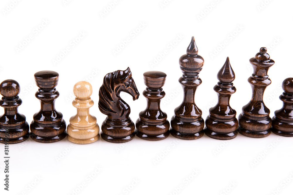 Single pawn against many enemies as a symbol of difficult unequal struggle Single pawn against many enemies as a symbol of difficult unequal struggle