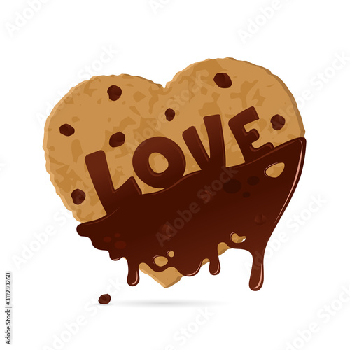 Wallpaper Mural Chocolate heart shaped cookies with the word love, on a white background. Symbol of Valentine's Day. Isolated object. Vector illustration Torontodigital.ca