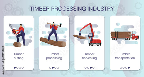 Set of web pages on theme of logging, loading and transportation of timber