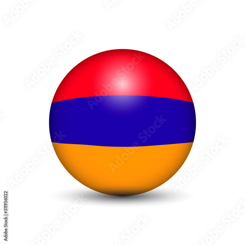 Flag of Armenia in the form of a ball isolated on white background.