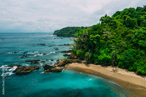 Aerial Drone View of a tropical island with lush jungle in Costa Rica, Isla del Caño © Duarte