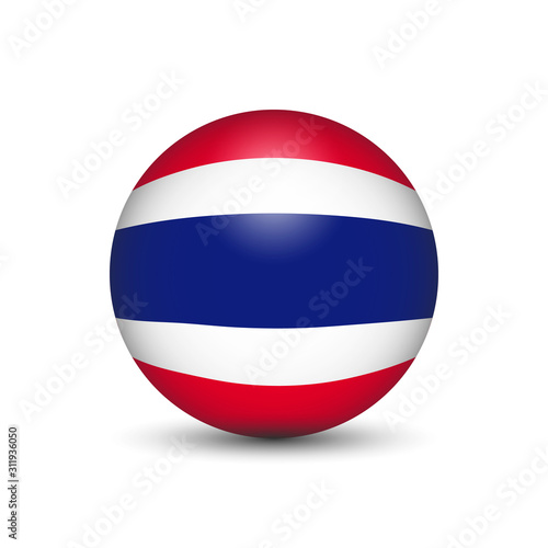 Flag of Thailand in the form of a ball isolated on white background.