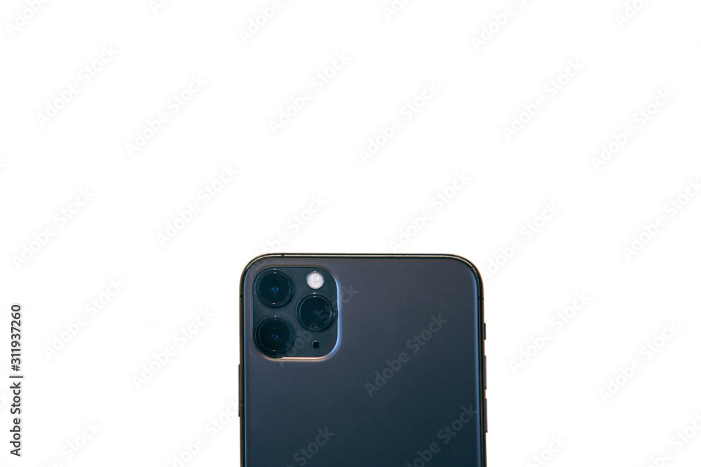 Modern phone with a triple camera on a white background.
