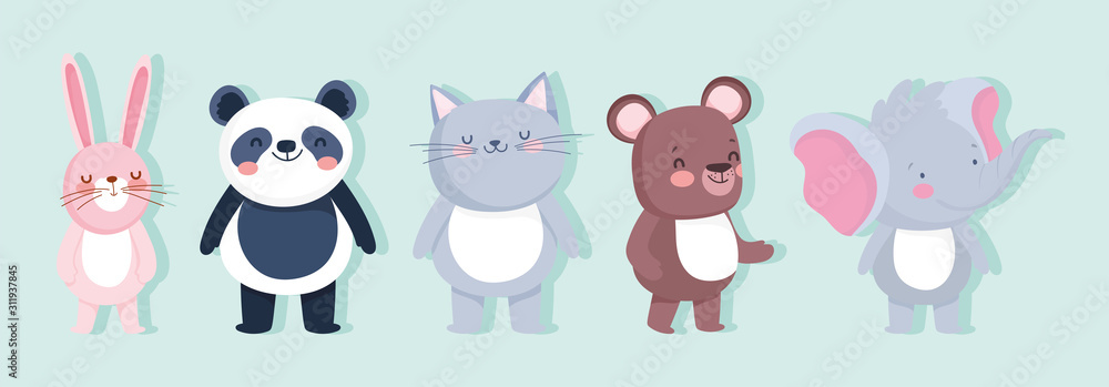 cute animals panda rabbit elephant bear and cat cartoon cute animals panda rabbit elephant bear and cat cartoon