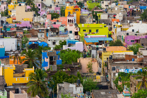 View from the top of the new lighthouse of Puducherry in South India over the city on overcast day