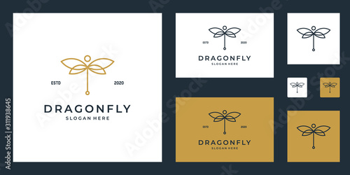 Dragonfly logo design with line art style