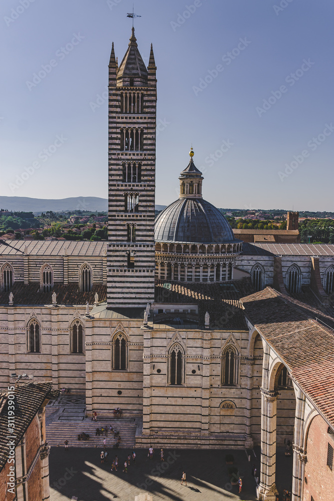Sienna, Italy - 27.08.2017: cathedral of Saint Mary of the Assumption on the Duomo Square, a medieval church in Siena, Tuscany, ItalyP