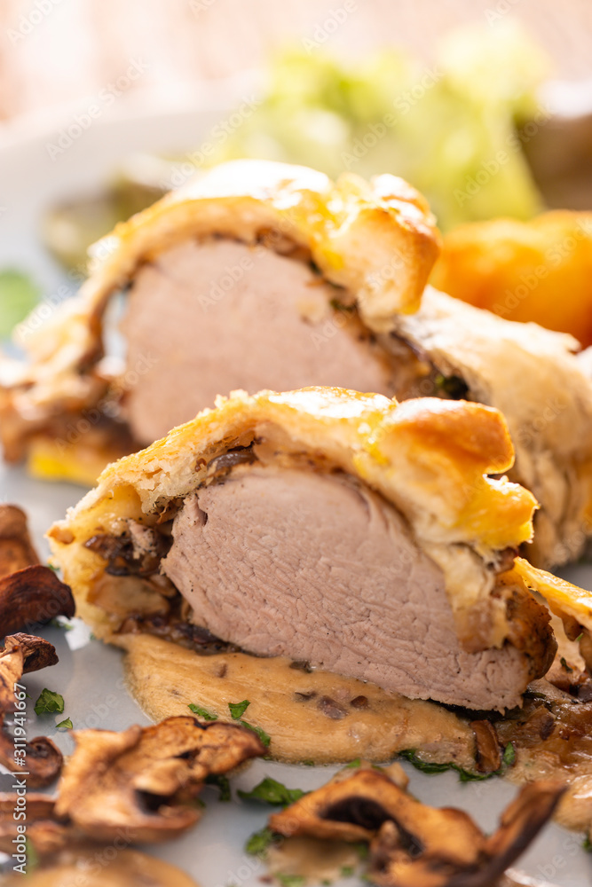 pork filet in puff pastry with croquettes pork filet in puff pastry with croquettes