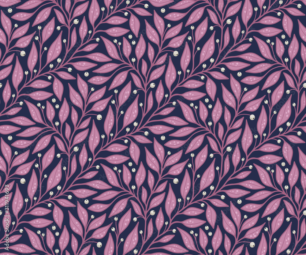 Leaf and berry branch vine seamless vector pattern Leaf and berry branch vine seamless vector pattern