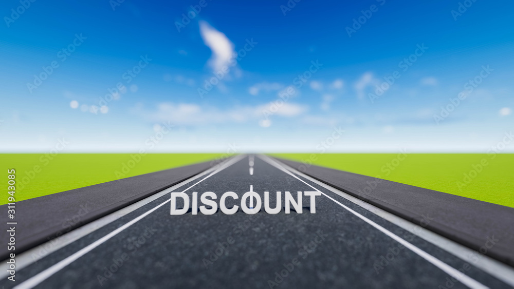 Discount 3D Text on Street, Road Concept, 3D Rendering Discount 3D Text on Street, Road Concept, 3D Rendering