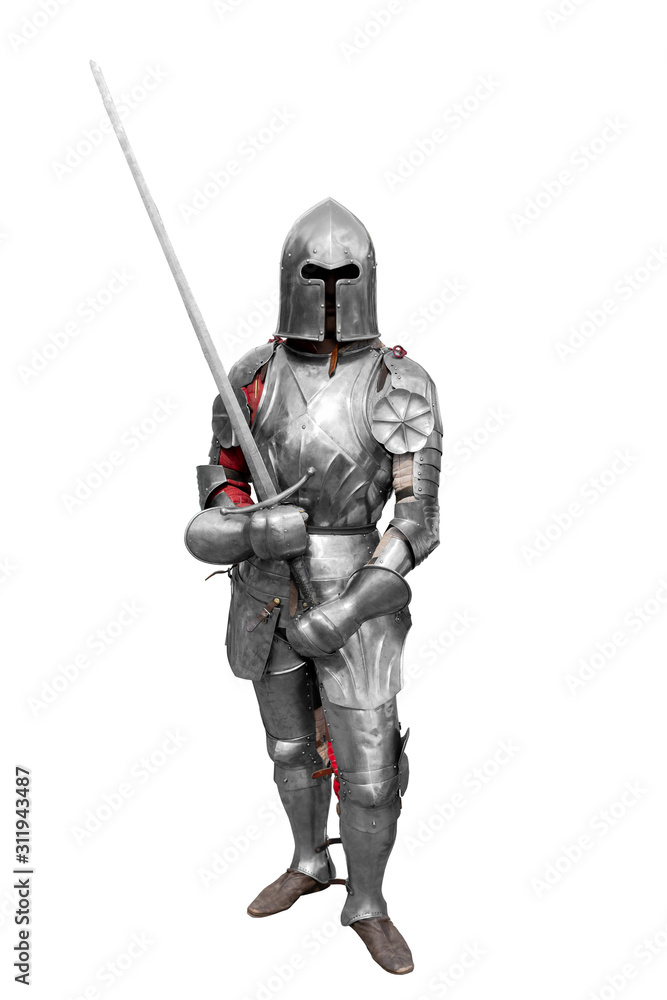 Knight in shiny metal armor. Reliable security and insurance. Copy space. Knight in shiny metal armor. Reliable security and insurance. Copy space.