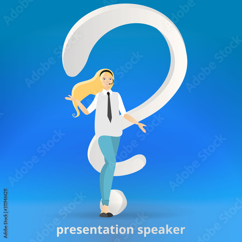 Beautiful woman with question sign, giving help, FAQ cartoon  vector illustration, answers and questions decoration.