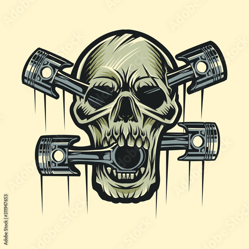 skull and piston vector illustration design